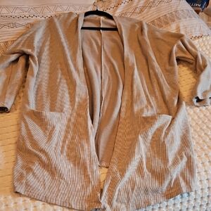 Light Grey Tan Open-Front Ribbed Cardigan